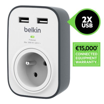 Slika BELKIN ZAŠČITA 1 vtičnica 2x 2.4A USB