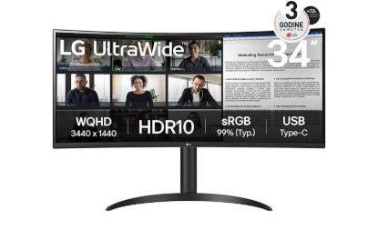 Slika Monitor LG 34 34WR55QK-B UltraWide ukrivljen, VA, 3440x1440, 2x HDMI, DP, USB C