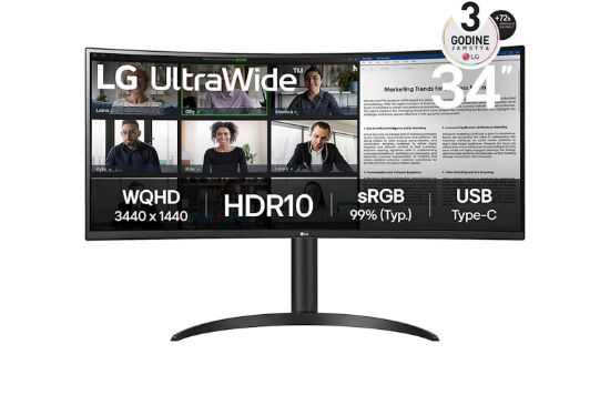 Slika Monitor LG 34 34WR55QK-B UltraWide ukrivljen, VA, 3440x1440, 2x HDMI, DP, USB C