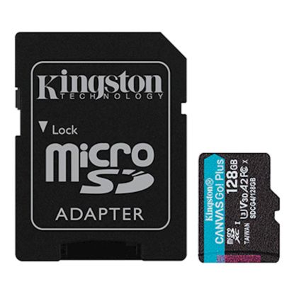 Slika SDXC KINGSTON micro 128GB Canvas Go Plus, 200MB/s,  C10, UHS-I, U3, V30, A2, adapter