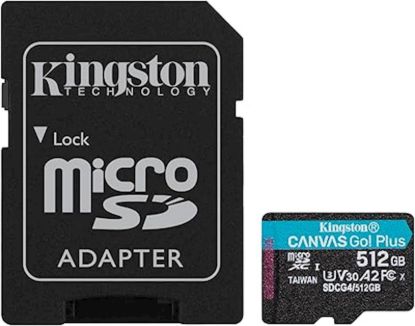 Slika SDXC KINGSTON micro 512GB Canvas GO Plus, 200/160MB/s, C10, UHS-I, U3, V30, A2, adapter