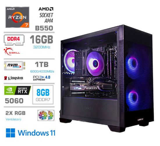 Slika Računalnik PCX Exton R7 5700X 16GB 1TB RTX5060 W11